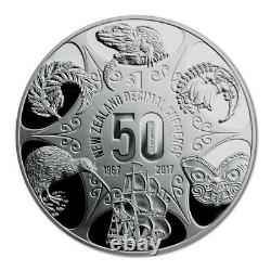 2017 50 Years of New Zealand Decimal Currency 2 oz Silver Proof Coin