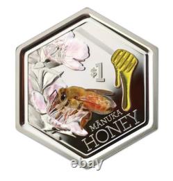 2018 1oz Silver Manuka Honey Bee New Zealand Hexagonal