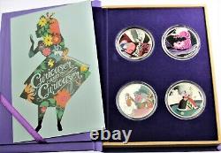 2018 Disney Alice in Wonderland. 999 silver 4-1 oz coin set with COA & Box Book