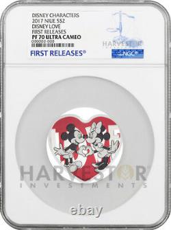 2018 Disney Love Coin Heart Shaped Coin Ngc Pf70 First Releases Ogp & Coa