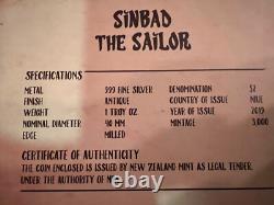 2019 1oz. 999 Antiqued FINE SILVER COIN. LEGENDARY TALES. SINBAD THE SAILOR