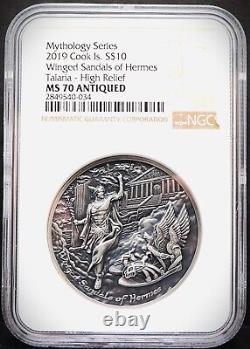 2019 Cook Islands $10 Winged Sandals of Hermes Talaria 2oz Silver NGC MS70