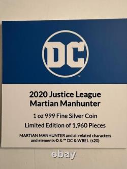 2020 1oz 999 FINE SILVER COLORIZED COIN. DC. JUSTICE LEAGUE. MARTIAN MANHUNTER
