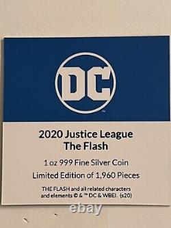 2020 1oz. 999 FINE SILVER PROOF COLORIZED COIN. DC. JUSTICE LEAGUE. THE FLASH