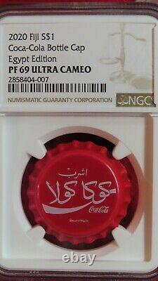 2020 6 gram Fiji Coca-Cola EGYPT Bottle Cap $1 Silver Coin NGC PF 69 Retro Rare