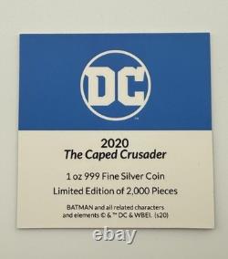2020 Batman DC $2 Caped Crusader 1oz Silver. 999 In OGP/COA Item #749