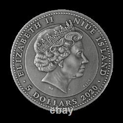 2020 Niue $5 Amber Scarabaeus Antiqued 2 oz Silver Coin withGemstone Mintage 500