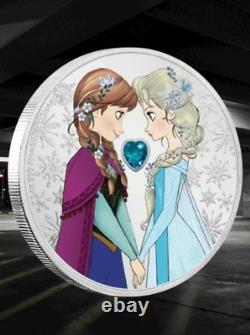2020 Niue Disney FROZEN Sisters Forever 1oz Colorized Proof Coin with Gemstone