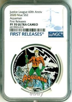 2020 S$2 Niue Justice League 60th Anniversary Aquaman FR NGC PF70 UC Box COA OGP