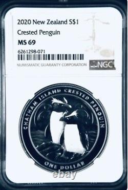 2020 SILVER CRESTED PENGUIN $1 NEW ZEALAND NGC MS69 BROWN LABEL 1oz. 999 Silver