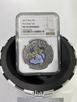 2021 $1 Niue 1oz Blue Fairy Tale Series MS70 NGC Brown Label Antiqued with OGP