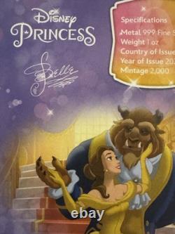 2021 1oz. 999 FINE SILVER NIUE COIN. Disney princess. BELLE. With OGP and COA