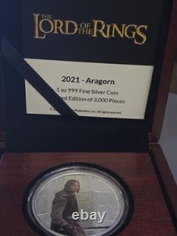 2021 Lord Of The Rings Aragon Silver Colorized 1oz Coin New Zealand Mint