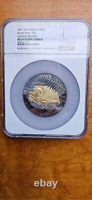 2021 New Zealand $10 Brown Kiwi Gilded 5 oz