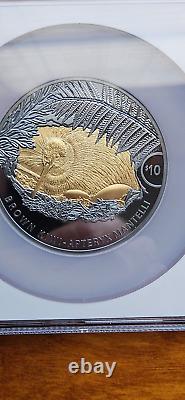 2021 New Zealand $10 Brown Kiwi Gilded 5 oz