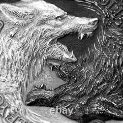 2021 Niue 1 Ounce Two Wolves High Relief Antique Finish Silver Coin $2