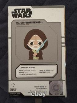 2021 Niue 9th New Zealand Star Wars Chibi Coin- Obi Wan Kenobi 1 Oz Silver COA