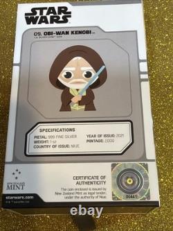 2021 Niue 9th New Zealand Star Wars Chibi Coin- Obi Wan Kenobi 1 Oz Silver COA