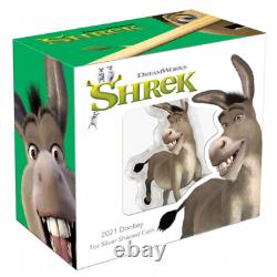 2021 Niue Shrek DONKEY 1oz Colorized. 999 Silver Shaped Coin Only 1000 Made