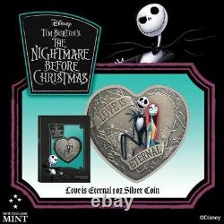 2021 Niue The Nightmare Before Christmas Love is Eternal 1oz Silver Heart Coin