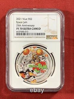 2021 Space Jam 25th Anniversary 1 Oz. Silver Coin Ngc Pf70 First Releases Coa