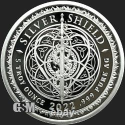 2022 5 OZ Puppet Throne Proof Silver Shield. 999 Truth Telling Round