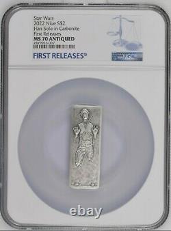 2022 NIUE $2 STAR WARS HAN SOLO FROZEN IN CARBONITE NGC MS70 ANT FR 999 Coin