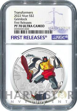 2022 TRANSFORMERS GRIMOCK 1 OZ. SILVER COIN NGC PF70 FIRST RELEASES WithOGP