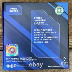 2023 3 Ounce. 999 Fine Silver New Zealand Mint Green Lantern DC Coin & Box