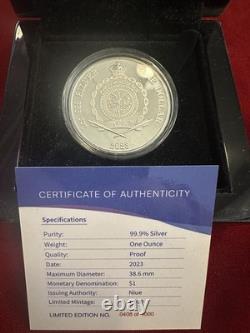 2023 Niue $1 Azure Kingfisher 1oz. 999 Silver Proof only 1000 Mintage