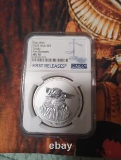 2023 Niue 1 Oz $2 Star Wars Grogu / Baby Yoda Ngc Ms70 Ea105