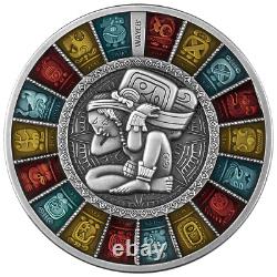 2023 Niue Haab Calendar 2 oz Silver Antiqued Coin Pristine OGP POP 500