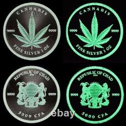 2024 Chad 1 Oz Ounce Silver Marijuana Weed Coin Round Glow in Dark 100 Minted