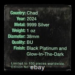 2024 Chad 1 Oz Ounce Silver Marijuana Weed Coin Round Glow in Dark 100 Minted