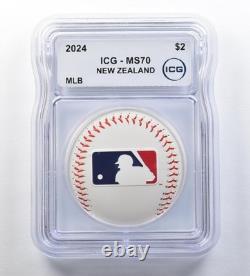 2024 New Zealand 2 Dollars Silver MLB Major League Baseball MS70 ICG 0772 2024 New Zealand 2 Dollars Silver MLB Major League Baseball MS70 ICG 0772