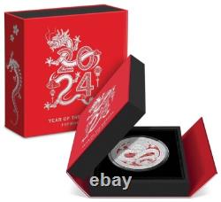 2024 New Zealand Mint Lunar Year of the Dragon 3 oz Colorized Proof Silver Coin