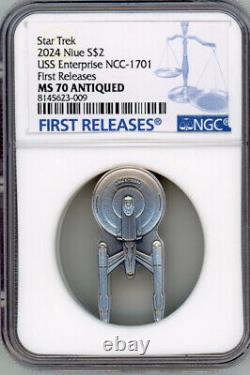 2024 Niue Silver Star Trek U. S. S. Enterprise NCC-1701 Shaped 1oz Coin NGC 70FR