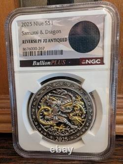 2025 NGC REVERSE PF70 ANTIQUED Niue Samurai Dragon Rose Gold Gild SAMURAI JACKT