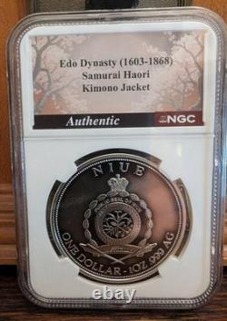 2025 NGC REVERSE PF70 ANTIQUED Niue Samurai Dragon Rose Gold Gild SAMURAI JACKT