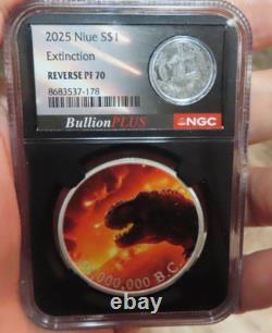 2025 Niue Extinction 1 oz 999 Reverse Proof NGC PF PR70 with Meteorite Specimen Ag