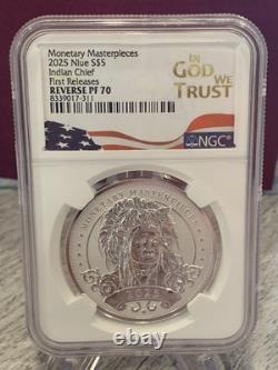 2025 Niue Indian Chief S$5 First Releases Reverse PF 70
