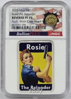 2025 Niue Rosie the Reloader NGC Reverse PF 70 Authentic 9mm Case head in Slab