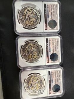 2025 Niue S$1 Samurai & Dragon 1 Oz. 999 Silver Reverse Pf 70 Antiqued