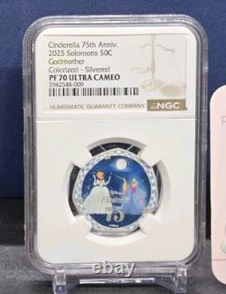 2025 SOLOMAN ISLAND 50C DISNEY'S CINDERELLA 75th ANNIV NGC PF70 UC COLORED