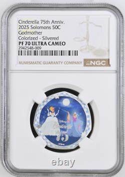 2025 SOLOMAN ISLAND 50C DISNEY'S CINDERELLA 75th ANNIV NGC PF70 UC COLORED