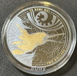 2026 2 Oz. 999 Silver Proof New Zealand Te Kiwi Nui Black & Gold Color Coin