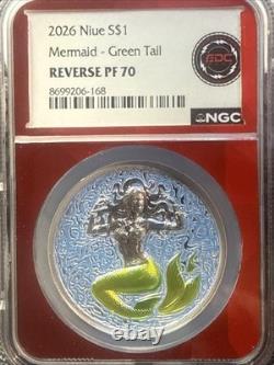 2026 Niue S$1 Mermaid Green Tail? Reverse Proof PF70? Only 224 Graded By NGC