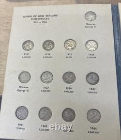 34 Coin SET 1933-1965 New Zealand 3 Pence Coins Rare 1935 John Bertrand Album