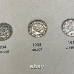 34 Coin SET 1933-1965 New Zealand 3 Pence Coins Rare 1935 John Bertrand Album