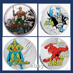 4 pc 2020 Niue 60th Justice League Batman Aquaman Martian Manhunter Flash DC JLA